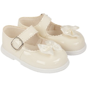 Girls Ivory Patent Satin Bow Special Occasion Shoes